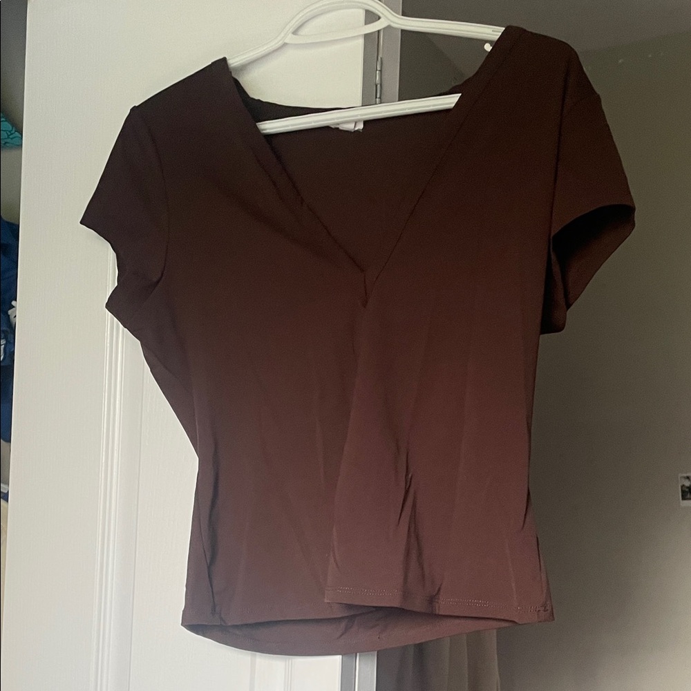 Garage Deep Brown V-Neck Blouse